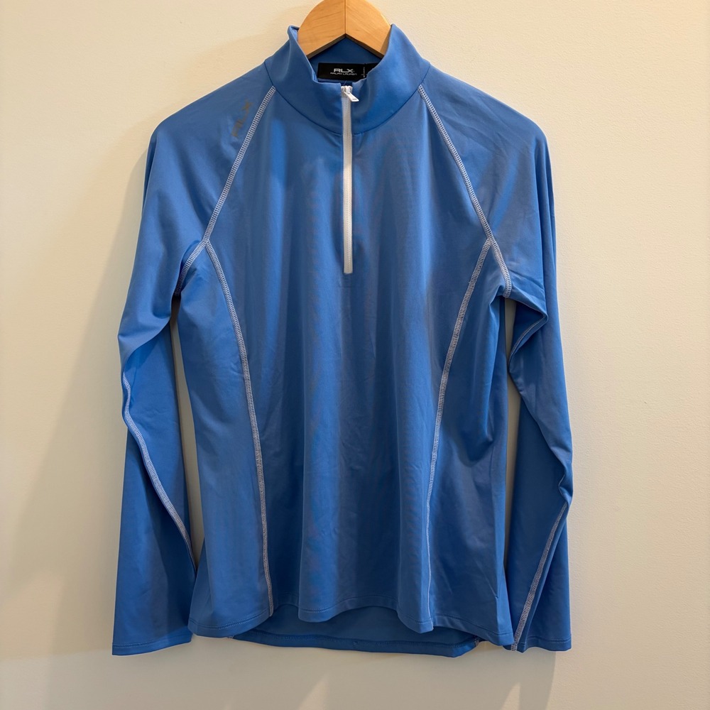 RLX Ralph Lauren Womens Blue Quarter Zip Golf Top Long Sleeve Mock Neck M NEW